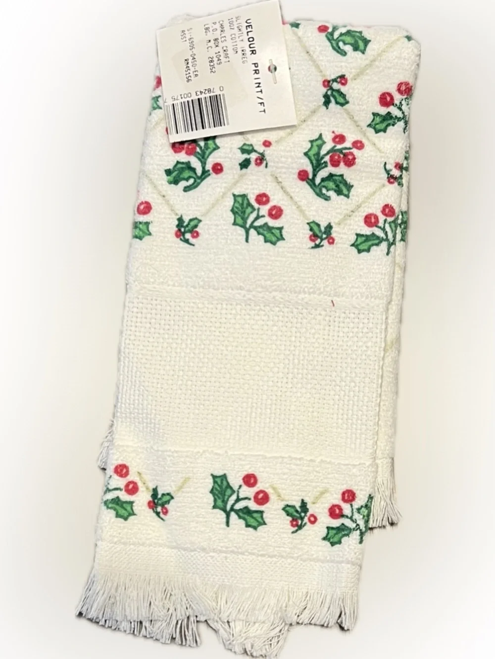 ❌Vintage Charles Craft Fingertip Tea Towel Cross Stitch Christmas Plaid Holiday